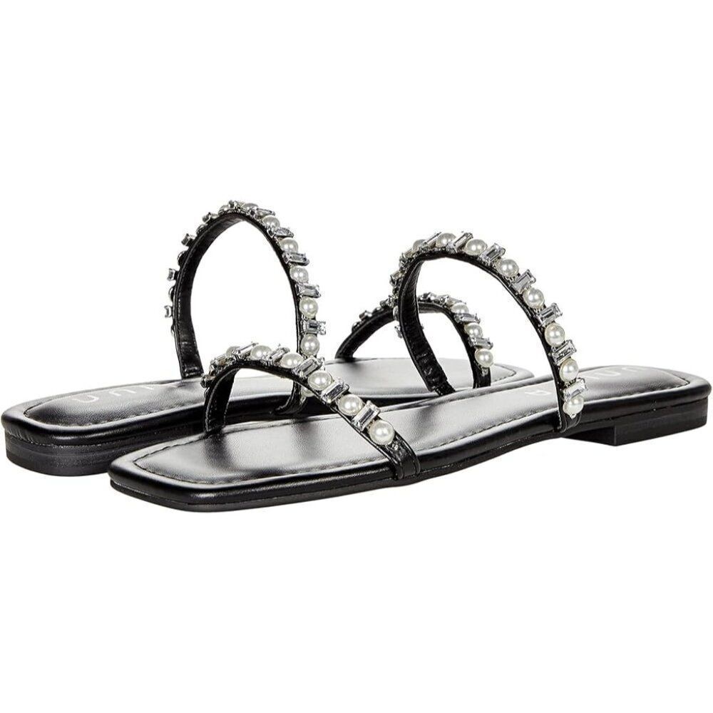 Unisa Unsarai Flat Sandals With Rhinestones & Pearls  Size 9